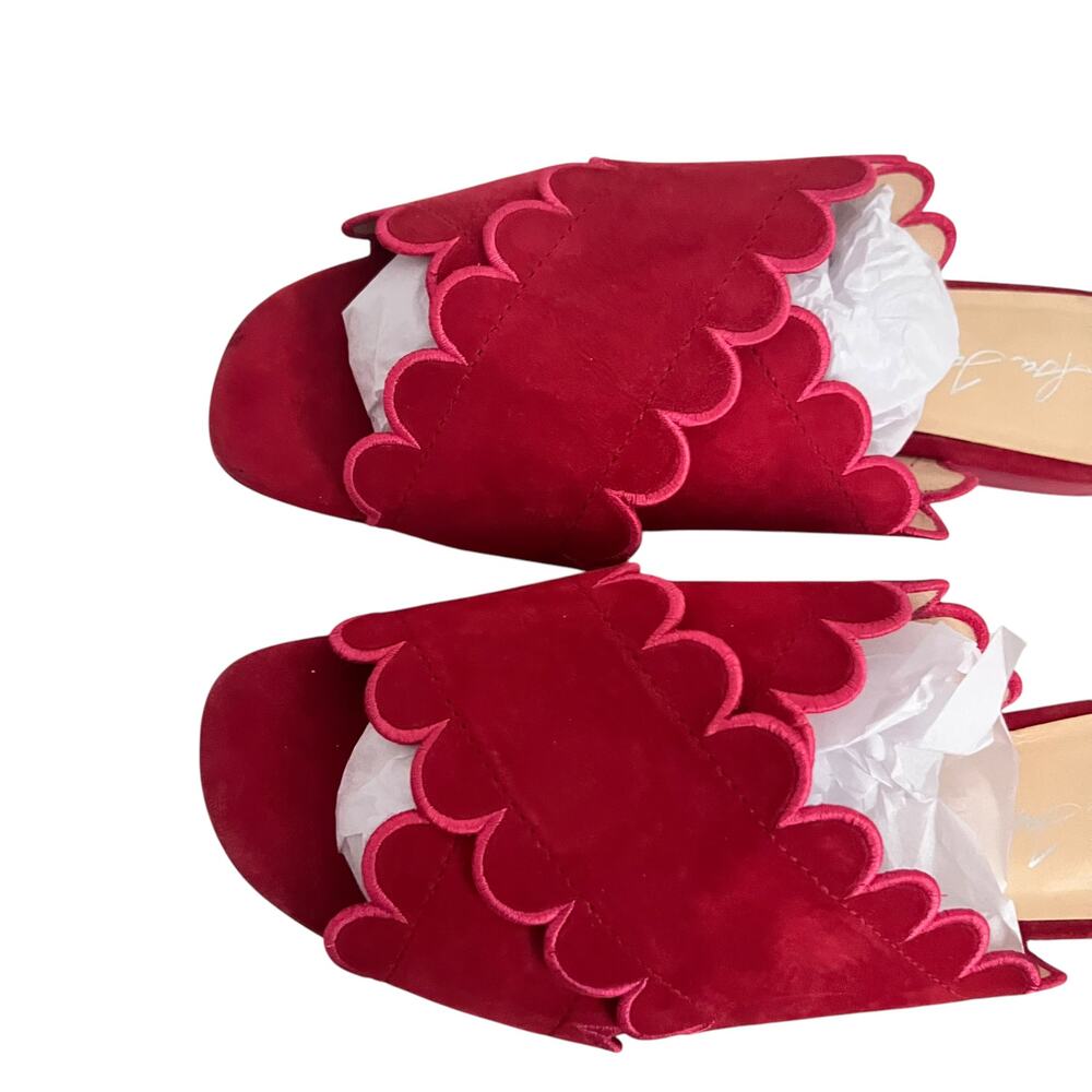 Isa Tapia Nueva Scalloped Slide Sandals In Lipstick Red Size 40 EU - Picture 5 of 14